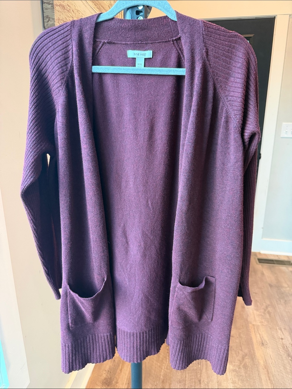Nine West Plum Open-Front Pocket Cardigan